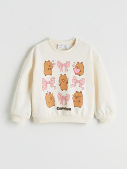 Bisiklet Yaka Capyfun Bask?l? K?z ?ocuk Sweatshirt