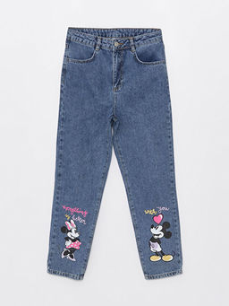 Mom Fit Minnie ve Mickey Mouse Bask?l? K?z ?ocuk Jean Pantolon - Waikiki фото 3