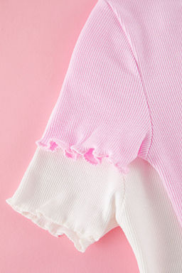 Ekru-Pembe 2li K?z Cocuk Pamuklu Crop K?sa Kol Orme T-Shirt TKDSS25TS00027 - Trendyolmilla фото 8