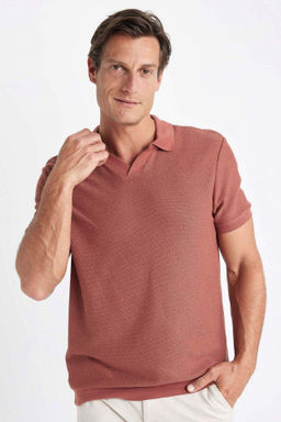 Regular Fit K?sa Kollu Orgu Gorunumlu Polo Tisort - Defacto фото 7
