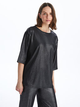 Bisiklet Yaka Parlak G?r?n?ml? Kad?n Bluz