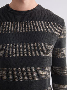 Bisiklet Yaka ?izgili Erkek Triko Kazak