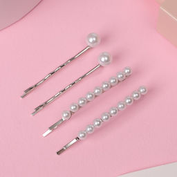 Невидимки для волос «Морская пена», набор 4 шт., бусины, 5 см и 5.5 см, серебристо-белые