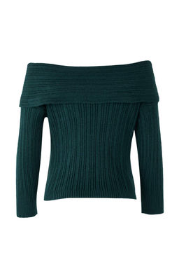 Zumrut Yesili Yumusak Dokulu Carmen Yaka Triko Kazak TWOAW25KZ00076