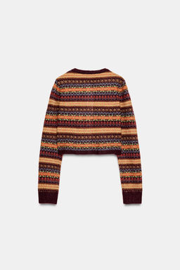 CROPPED JACQUARD KNIT CARDIGAN - Zara фото 7