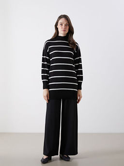 Dik Yaka ?izgili Kad?n Triko Tunik