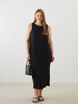 Bisiklet Yaka Dokulu Elbise