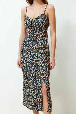 TRENDYOLMILLA Yesil Cicek Desenli Duz Kesim Y?rtmac Detayl? Viskon Midi Dokuma Elbise TWOSS23EL02085 фото 5