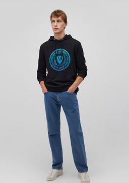 Muhur Logo Bask?l? Kapusonlu Siyah Sweatshirt