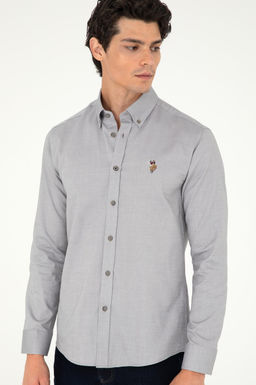 Мужская серая базовая рубашка с длинным рукавом - U.s. polo assn фото 3