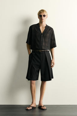 CAMISA SEMITRANSPARENTE JACQUARD CUADROS / Negro
