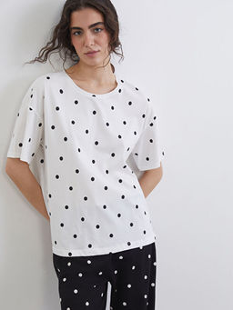 Bisiklet Yaka Puantiyeli Kad?n Pijama ?st?