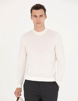 Ekru Regular Fit Bato Yaka Y_n Kar___ml_ Basic Triko Kazak