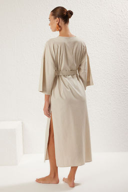 Bej Kusakl? Maxi Dokuma Nak?sl? Keten Kar?s?ml? Plaj Kimono&Kaftan TBESS20KM0051 - Trendyolmilla фото 11