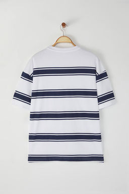 TRENDYOL MAN Beyaz Oversize/Genis Kesim Cizgili Kal?n %100 Pamuk Tok Kumas T-shirt TMNSS25TS00020 - Trendyolmilla фото 11