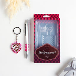 Цена за 3 шт. Набор подарочный 2в1 (ручка, брелок сердечко) микс