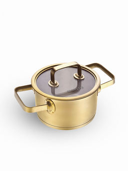 Кастрюля с крышкой 1,8л золотой нержавеющая сталь - Denastia фото 2