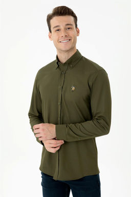 Мужская рубашка цвета хаки с длинным рукавом - U.s. polo assn фото 3