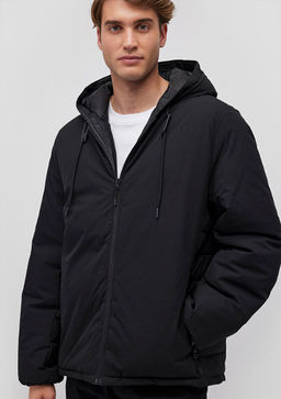 Kapusonlu Siyah Sisme Mont