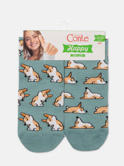 Цена за 2 пары. Носки Классические CONTE Хлопковые носки с рисунками corgi серо-бирюзовый - Conte elegant фото 6