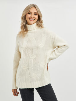водолазка женская из шерсти в молочном цвете и объемным узором - Glenfield фото 6