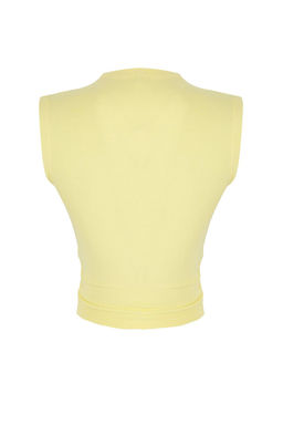 Ac?k Sar? Dik Yaka Buzgu/Drape Detayl? Fitted/Vucuda Oturan Asimetrik Orme Bluz TWOSS24BZ00534