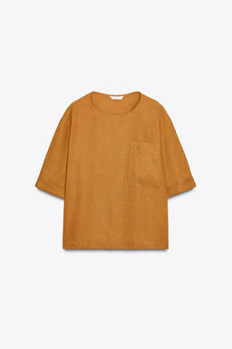 ZW COLLECTION LINEN SHORT SLEEVE TOP - Zara фото 6
