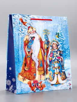 Цена за 2 шт. Пакет подарочный новогодний ламинированный, «Дед Мороз и снегурочка», 26×12×32 см