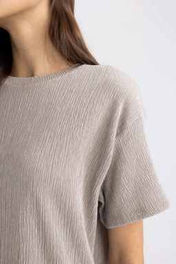 Футболка с короткими рукавами и круглым вырезом Relax Fit - Defacto фото 5