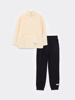 Dik Yaka Basic Uzun Kollu K?z ?ocuk Sweatshirt ve E?ofman Alt?
