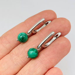 Серьги с камнем Малахит
