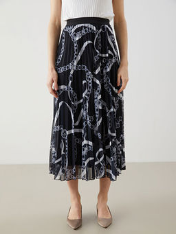 Beli Lastikli Desenli ?ifon Kad?n Pileli Etek