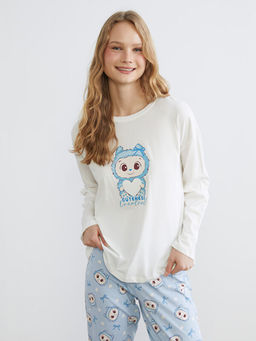 Bisiklet Yaka Bask?l? Kad?n Pijama Tak?m?