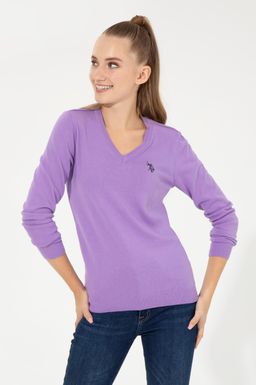 U. S. Polo Assn Женский сиреневый базовый свитер с v-образным вырезом