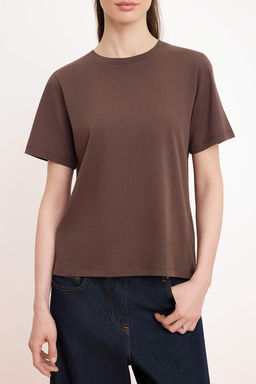 Koyu Kahverengi Regular/Normal Kal?p K?sa Kollu %100 Pamuk Orme T-Shirt TWOSS26TS00131 - Trendyolmilla фото 3