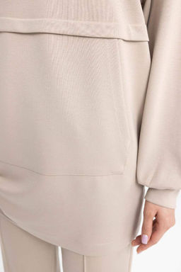 Толстовка-туника стандартного кроя с круглым вырезом - Defacto фото 5