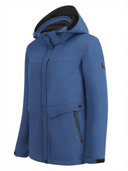 Ветровка женская софтшелл виндстоппер с капюшоном спортивная синего цвета 9616_1S
