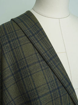 Шерсть пальтово-костюмная Твид Клетка цв.чернильный на т.хаки , ш.1.5м, шерсть-60%, п/э-40% - Купава фото 12