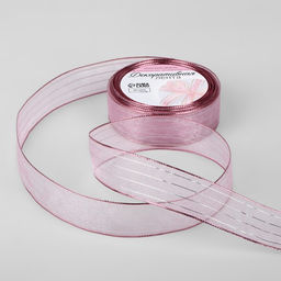 Цена за 2 шт. Лента капроновая, с люрексом, 25 мм 9,1 0,5 м, цвет розовый/серебряный