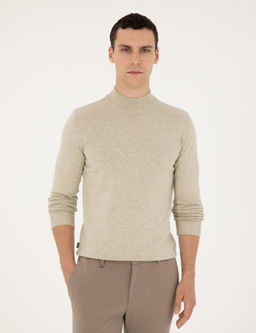 Kum Melanj Slim Fit Yar_m Bal_k__ Yaka Basic Triko Kazak