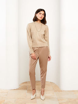 Bisiklet Yaka D?z Uzun Kollu Kad?n Triko Kazak