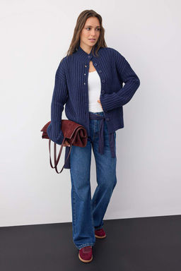 Wardrobe Essentials Lacivert Genis Kal?p Fitilli Yumusak Dokulu Triko H?rka | TWOAW26HI00091