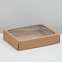 Цена за 5 шт. Коробка сборная без печати крышка-дно бурая с окном 29×23.5×6 см