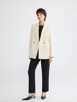 Kruvaze Yaka Krep Kad?n Blazer Ceket