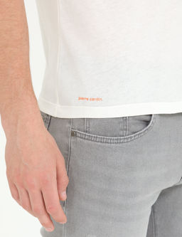 Ekru Slim Fit Bisiklet Yaka Ti__rt