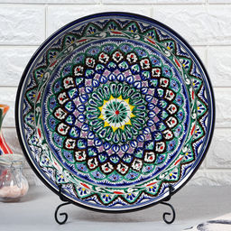 Ляган узбекский Риштанская Керамика «Узоры», d=33 см, синий