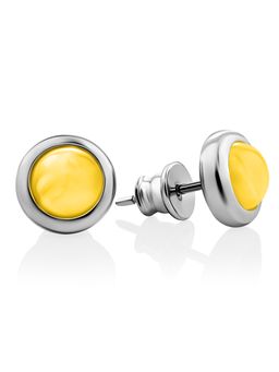 Изящные серьги-пусеты из натурального медового янтаря Ягодка