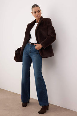 Koyu Mavi Yuksek Bel Wide Leg Jeans TWOAW26JE00253 - Trendyolmilla фото 2