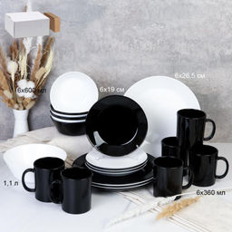 Столовый набор 25 предметов Черно-белый с кружками / NN19-1T-BW/B-MK360 /уп 2/4/ большая обеденная тарелка