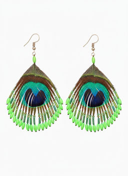 Серьги «Павлин», 5×8 см, зелёные